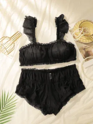 Women's lingerie set 2 pieces black thin without steel ring sexy perspective party special occasions bra MR2858