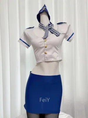 Erotic Lingerie Sexy Flight Attendant Seduction Uniforms Blue Low-cut fervor Role-playing Nightclub Clothing Suit Seduce Cosplay