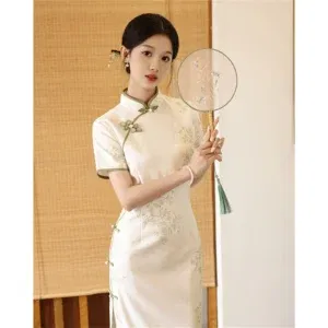 White Printed Cheongsam Female Summer New Improved Young Style Temperament High-end Elegant Retro Republic of China Qipao Dress
