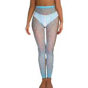 Womens See-Through Sexy Crotch Opening Net Pantyhose Side Hollow-Out Fishnet Tights Footless Leggings Stockings Clubwear
