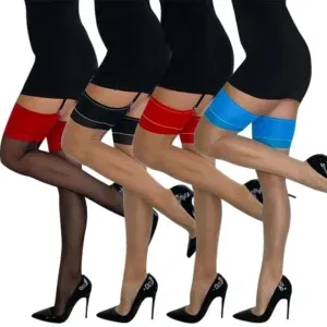 Kave Contrast Color Rib Cut Edge Thigh High Stockings Retro Cuban Heel Back Seam Medias 10D Ultra Thin Transparent Underwear