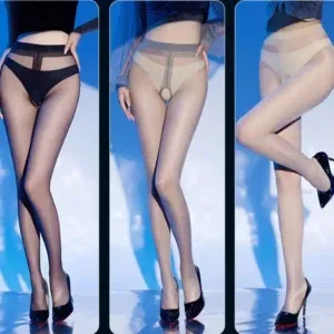 Summer Ultra Thin Open Crotch Sheer Tights Women High Waist T Crotch Lightweight Nylon Pantyhose High Translucent