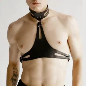 Men's black PU leather fashionable classic shaping chest strap holiday decoration accessories daily wear clothing belt