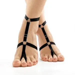 2PCS Sexy Black Elastic Bandage Anklet Foot Harness Lingerie Sensual Foot Fetish Accessory with Elastic and Adjustable Straps