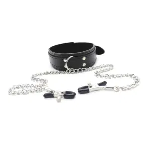Leather Choker Collar with Nipples Breast Clamp Clip Chain Slave BDSM Restraints Fetish Sexy Sex Tools Couples Adult Games